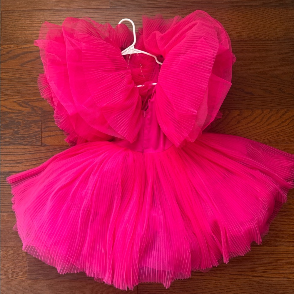 Fashion Nova Hot Pink Pleated Tulle Dress